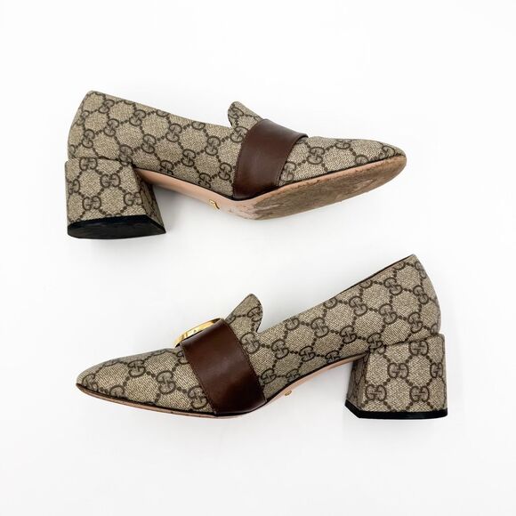 Gucci GG Blondie Monogram Loafers Block Heel Neutral Pumps EU 40 US 10 - Picture 6 of 12
